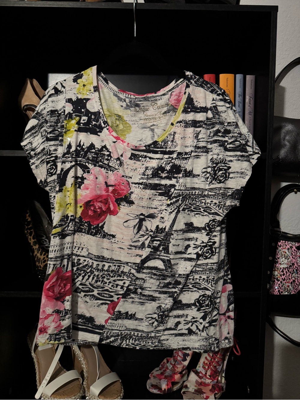 Onque Casuals Floral Eiffel Short Sleeve Tee - Black/White/Pink/Yellow